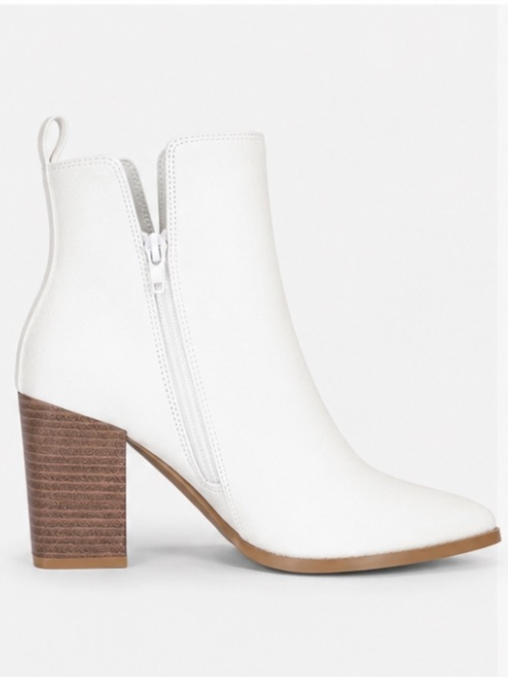 NWT Rilista Womens V Cutout Ankle Boots Pointed Toe Chunky 9.5 White zipper - Picture 3 of 8
